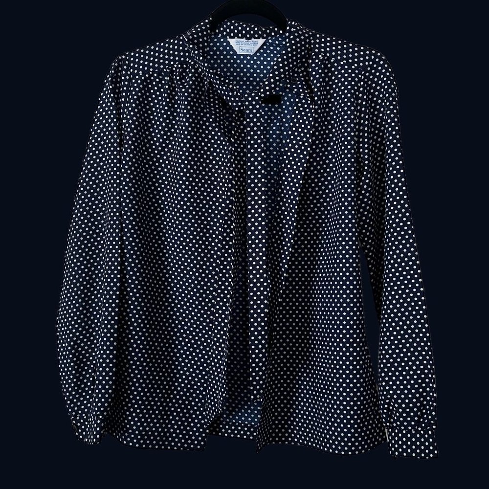 Vintage Sears Polka Dot Tie Neck Secretary Blouse Sz S